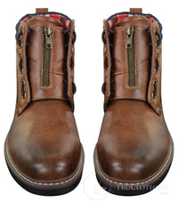 Elong EL0653 - Botas de cano curto casuais com zíper, cadarço, estilo punk rock gótico emo, em couro marrom e preto.