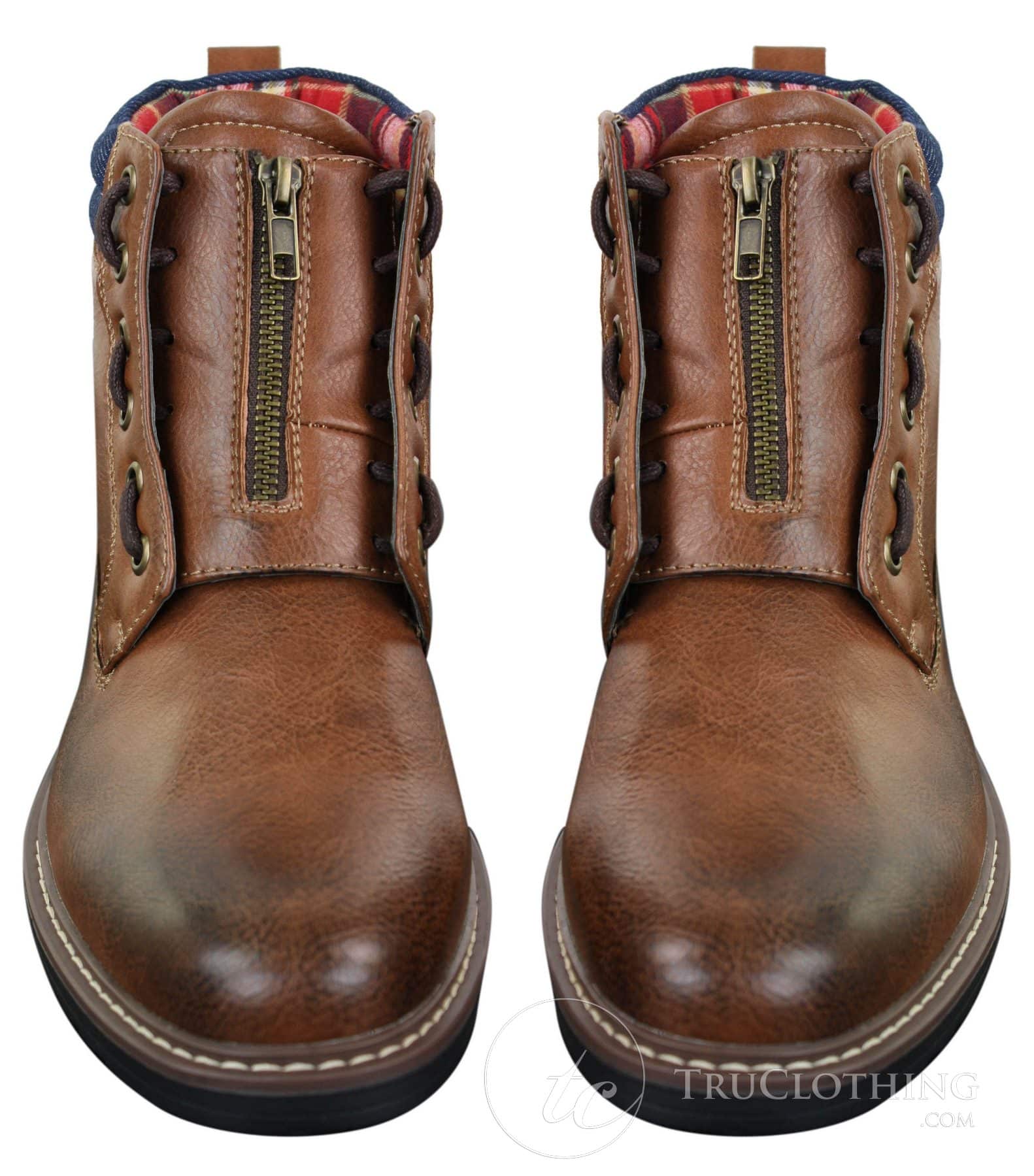 Elong EL0653 - Botas de cano curto casuais com zíper, cadarço, estilo punk rock gótico emo, em couro marrom e preto.