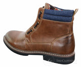 Elong EL0653 - Botas de cano curto casuais com zíper, cadarço, estilo punk rock gótico emo, em couro marrom e preto.