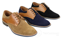 Elong K23 - Sapato Masculino de Camurça com Cadarço, Estilo Casual Elegante, em Couro Sintético Marrom Claro, com Bico Redondo e Ajuste Confortável.