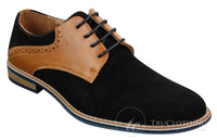 Elong K23 - Sapato Masculino de Camurça com Cadarço, Estilo Casual Elegante, em Couro Sintético Marrom Claro, com Bico Redondo e Ajuste Confortável.