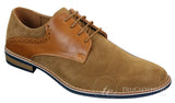 Elong K23 - Sapato Masculino de Camurça com Cadarço, Estilo Casual Elegante, em Couro Sintético Marrom Claro, com Bico Redondo e Ajuste Confortável.