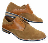 Elong K23 - Sapato Masculino de Camurça com Cadarço, Estilo Casual Elegante, em Couro Sintético Marrom Claro, com Bico Redondo e Ajuste Confortável.