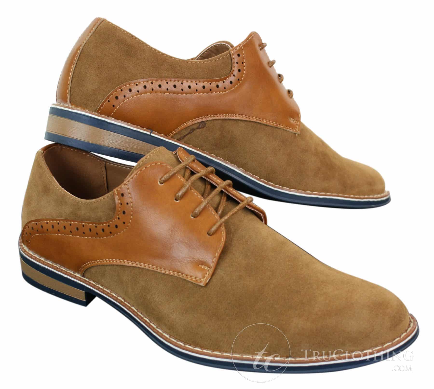 Elong K23 - Sapato Masculino de Camurça com Cadarço, Estilo Casual Elegante, em Couro Sintético Marrom Claro, com Bico Redondo e Ajuste Confortável.