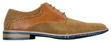 Elong K23 - Sapato Masculino de Camurça com Cadarço, Estilo Casual Elegante, em Couro Sintético Marrom Claro, com Bico Redondo e Ajuste Confortável.
