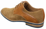 Elong K23 - Sapato Masculino de Camurça com Cadarço, Estilo Casual Elegante, em Couro Sintético Marrom Claro, com Bico Redondo e Ajuste Confortável.