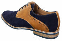 Elong K23 - Sapato Masculino de Camurça com Cadarço, Estilo Casual Elegante, em Couro Sintético Marrom Claro, com Bico Redondo e Ajuste Confortável.