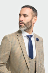 Terno masculino xadrez bege e azul marinho