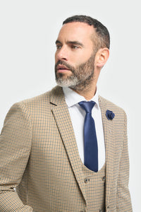 Terno masculino xadrez bege e azul marinho