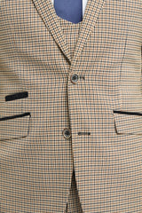 Terno masculino xadrez bege e azul marinho