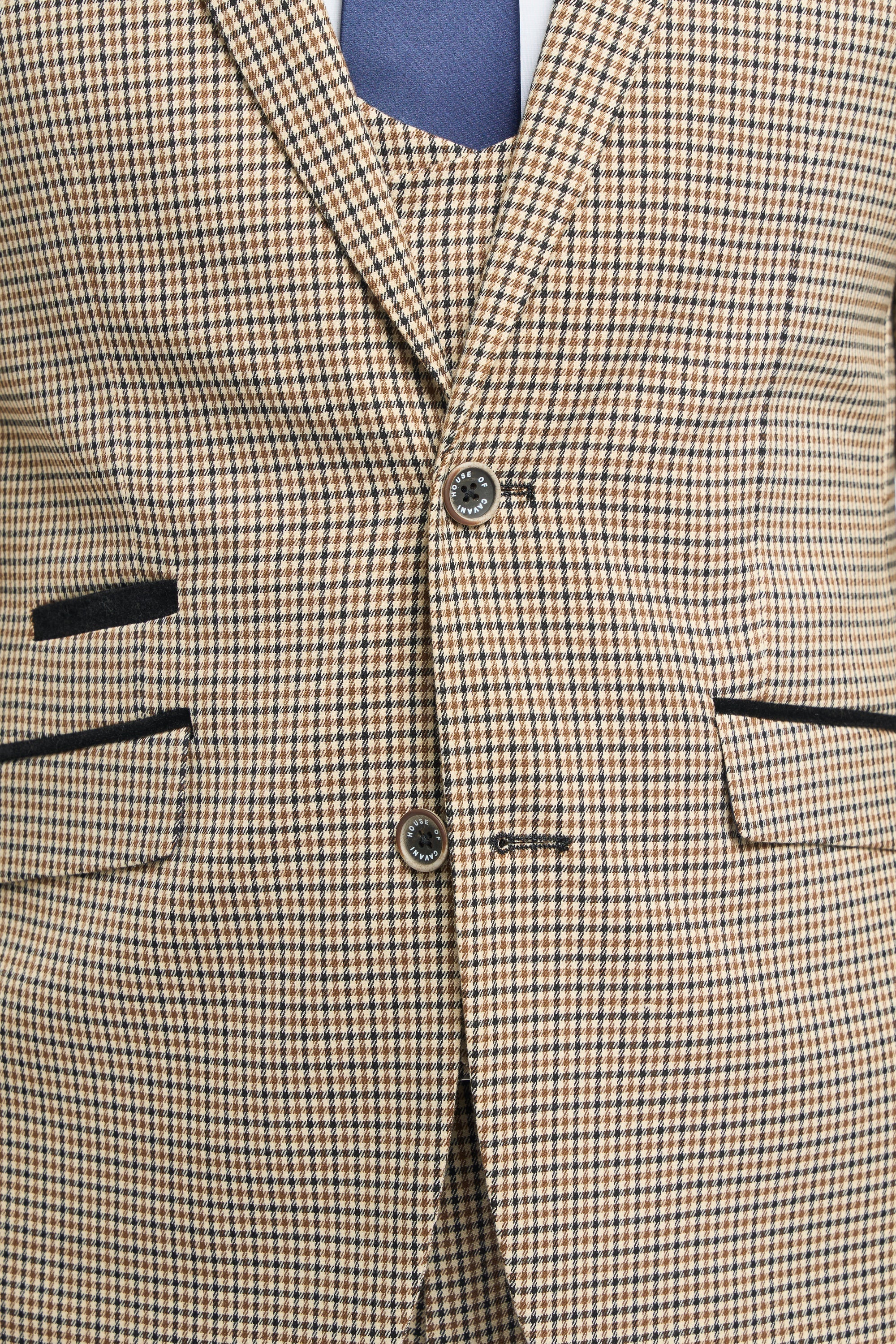 Terno masculino xadrez bege e azul marinho