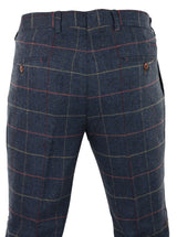 Calças masculinas azul-marinho vinho xadrez espinha de peixe tweed vintage novas Marc Darcy
