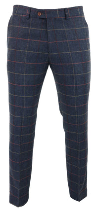 Calças masculinas azul-marinho vinho xadrez espinha de peixe tweed vintage novas Marc Darcy