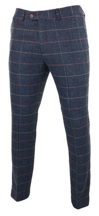 Calças masculinas azul-marinho vinho xadrez espinha de peixe tweed vintage novas Marc Darcy