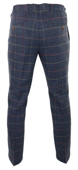 Calças masculinas azul-marinho vinho xadrez espinha de peixe tweed vintage novas Marc Darcy