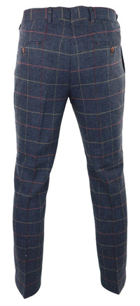 Calças masculinas azul-marinho vinho xadrez espinha de peixe tweed vintage novas Marc Darcy