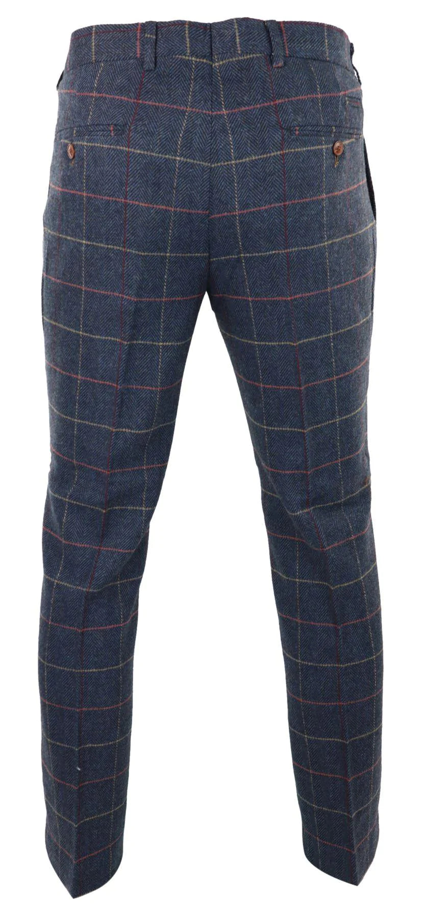 Calças masculinas azul-marinho vinho xadrez espinha de peixe tweed vintage novas Marc Darcy