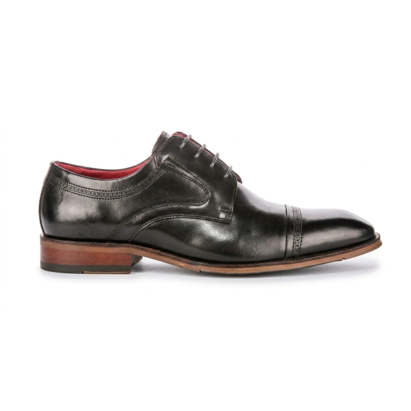 Everett - Sapatos Derby Masculinos em Couro Preto Polido com Biqueira Reta