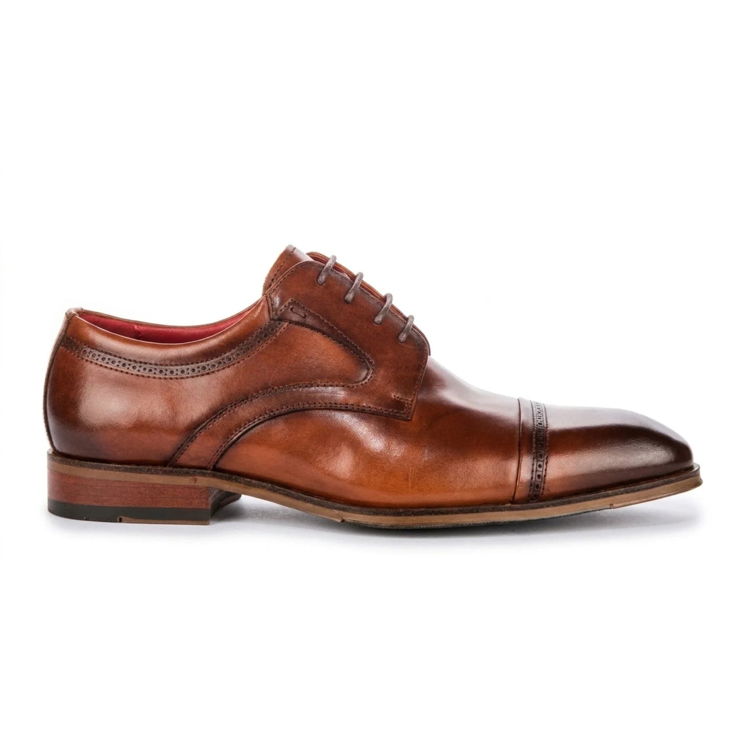 Everett - Sapatos Derby Masculinos em Couro Marrom Polido com Biqueira Reta