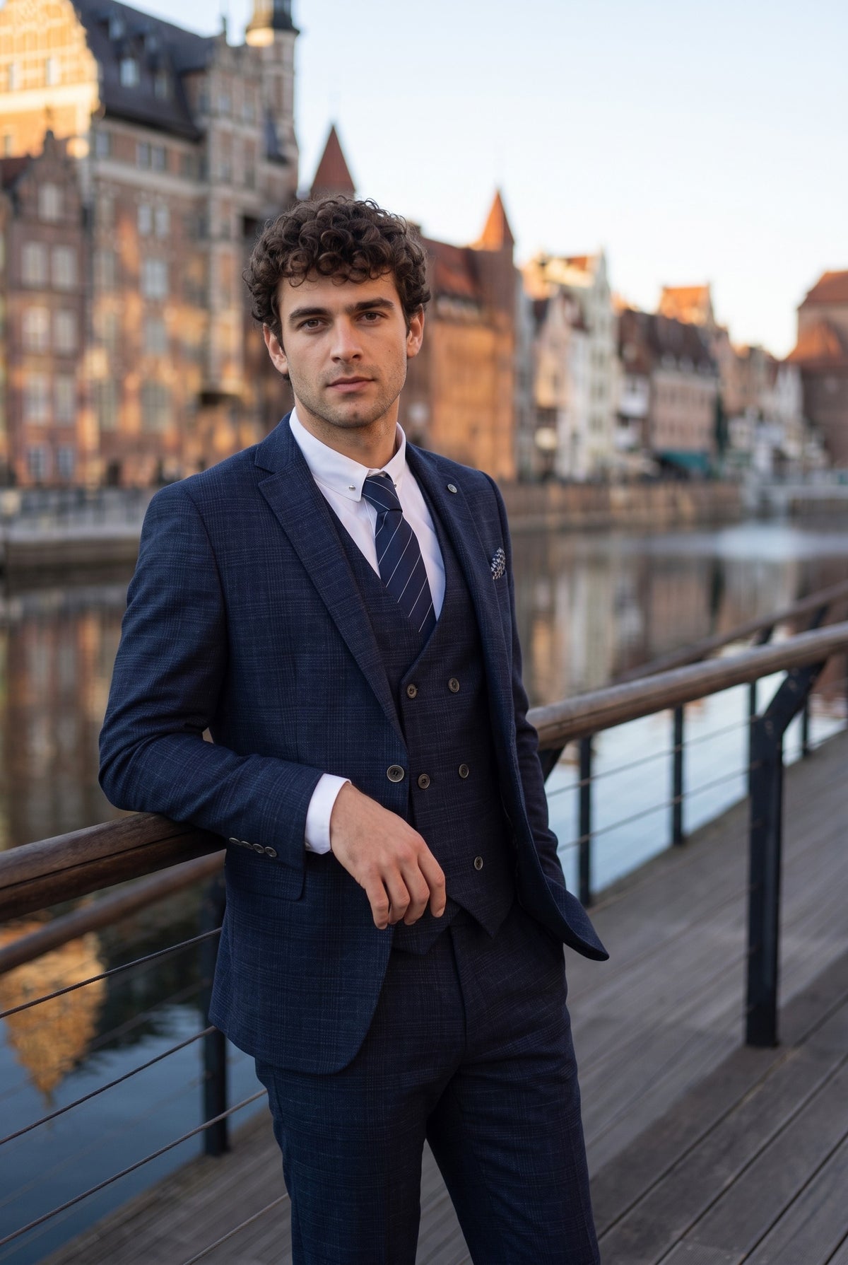 Look #344 styled with Luis - Terno masculino azul xadrez slim fit de 3 peças