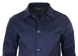 Casaco masculino de comprimento médio, leve, elegante e casual, azul marinho.
