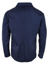 Casaco masculino de comprimento médio, leve, elegante e casual, azul marinho.