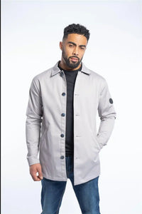 Casaco masculino de comprimento médio, leve, elegante e casual, bege pedra.