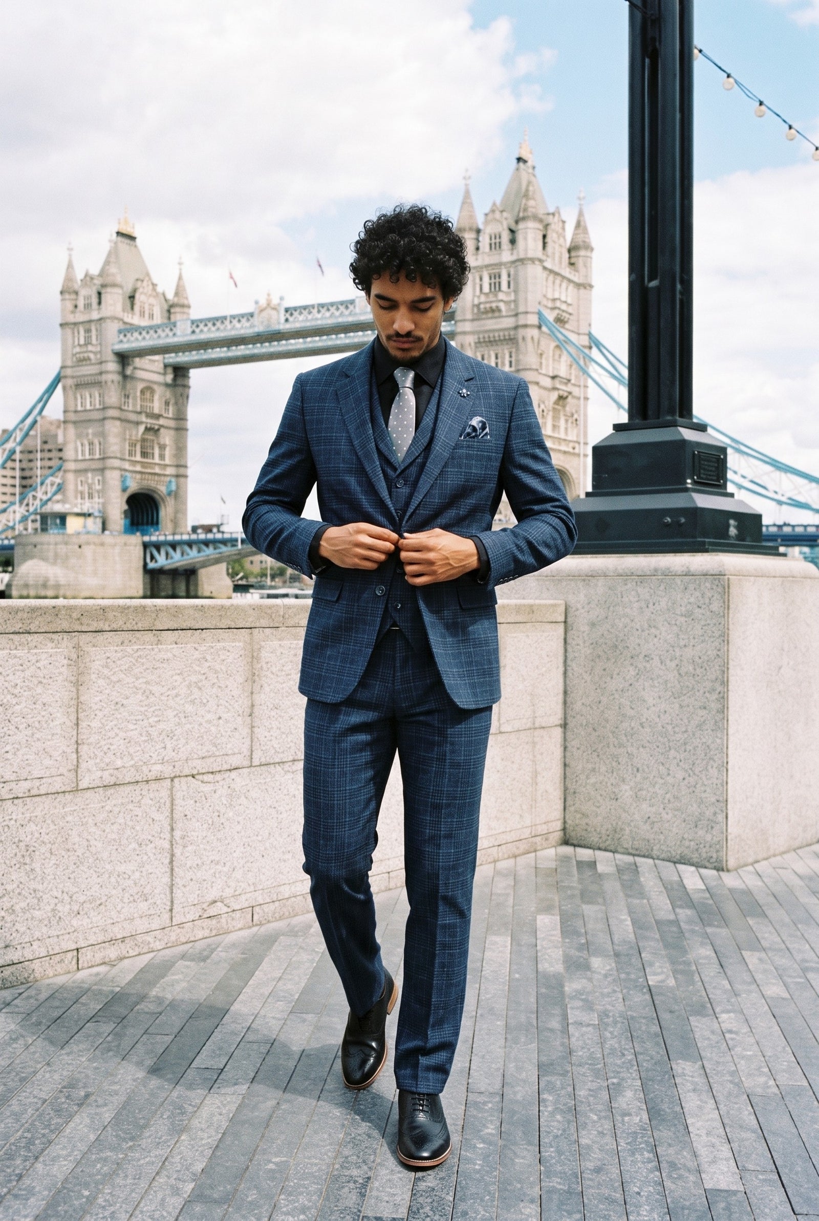 Look #980 styled with Terno masculino azul xadrez tartan de 3 peças