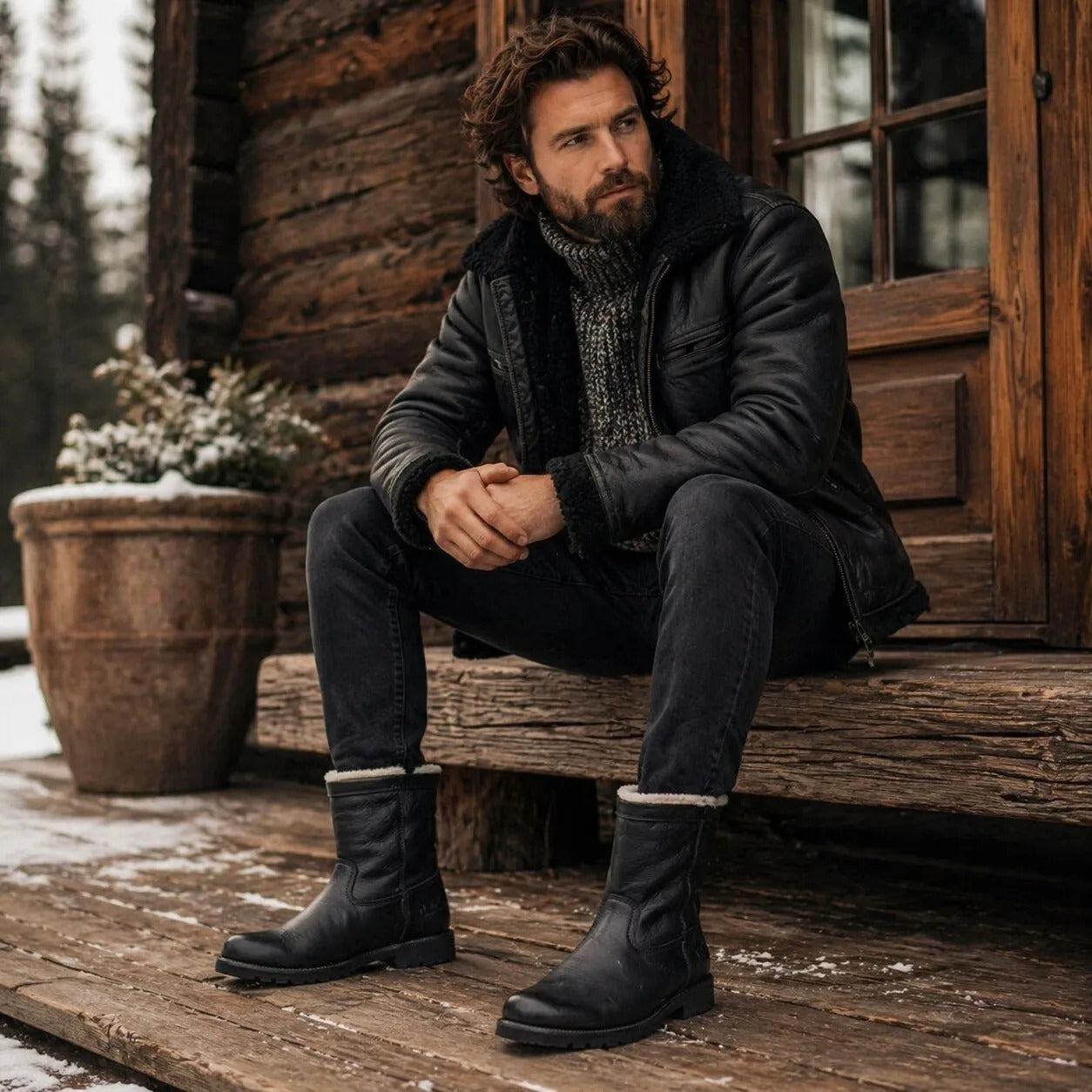 Fedro Igloo C3 - Botas de cano curto impermeáveis em couro preto para homem