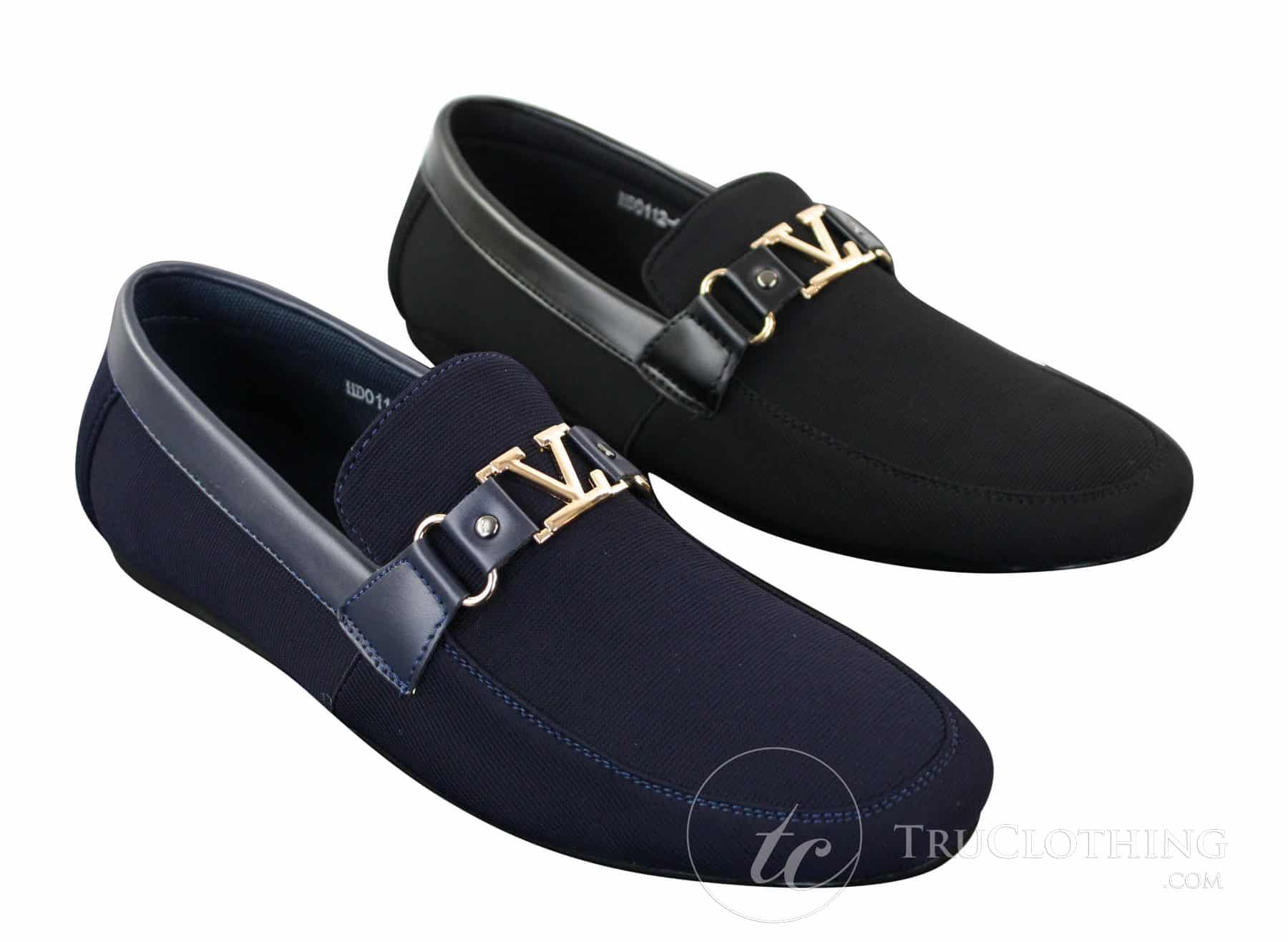 Fiorello HD0112-03 - Mocassins masculinos clássicos, elegantes e casuais, com design italiano icônico nas cores preto e azul marinho.