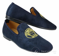 Fiorello HD0112-04 - Mocassins masculinos pretos icônicos Medusa, estilo mocassim, para dirigir, em camurça sintética italiana.