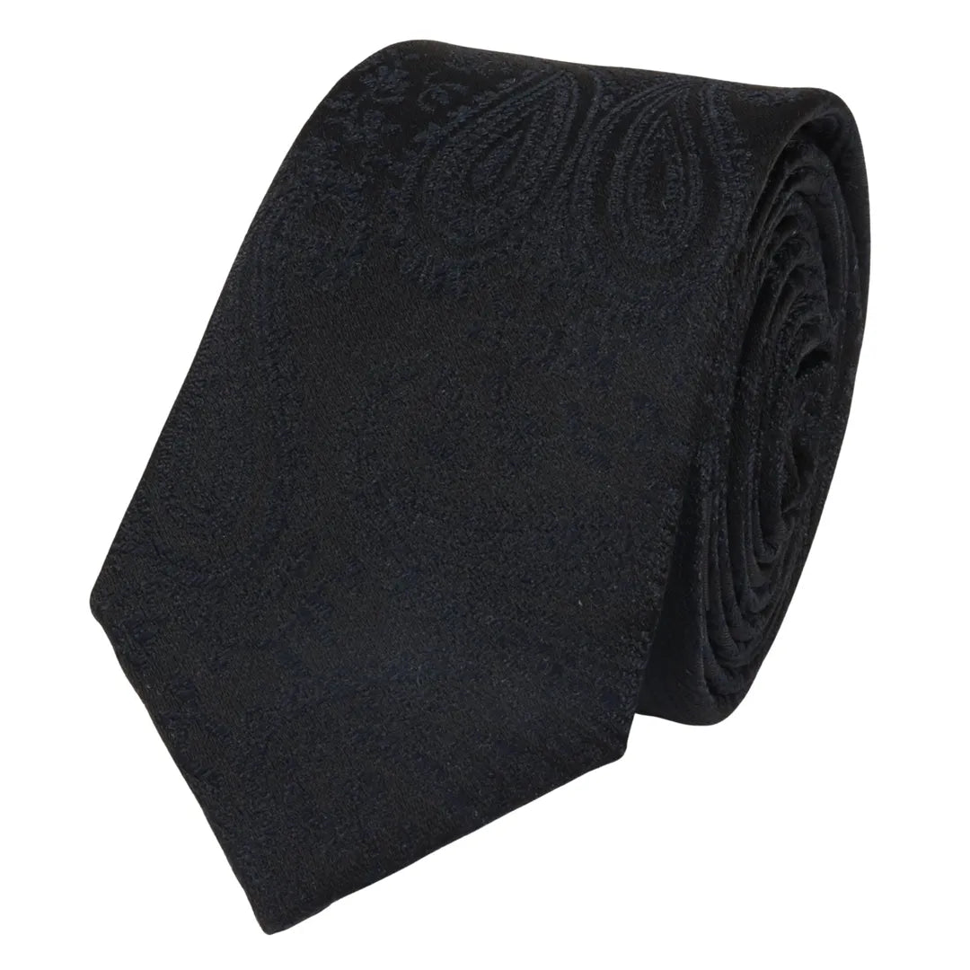 Conjunto de gravata e lenço de bolso masculino formal com estampa floral - Preto