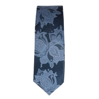 Conjunto de gravata e lenço de bolso masculino formal com estampa floral - Azul