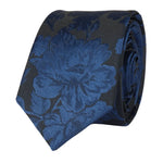 Conjunto de gravata e lenço de bolso masculino formal com estampa floral - Azul Marinho