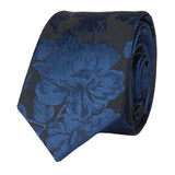 Conjunto de gravata e lenço de bolso masculino formal com estampa floral - Azul Marinho