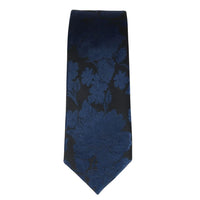 Conjunto de gravata e lenço de bolso masculino formal com estampa floral - Azul Marinho