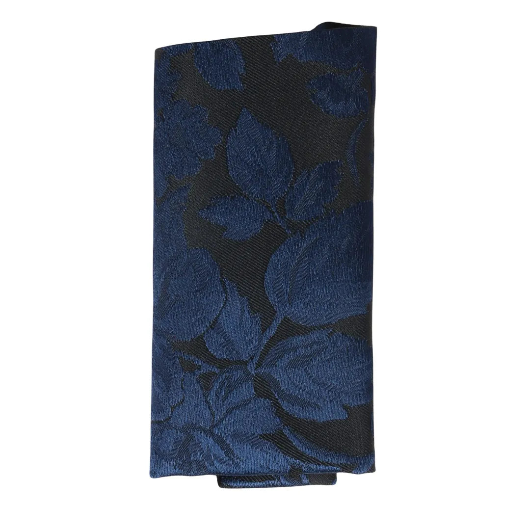 Conjunto de gravata e lenço de bolso masculino formal com estampa floral - Azul Marinho