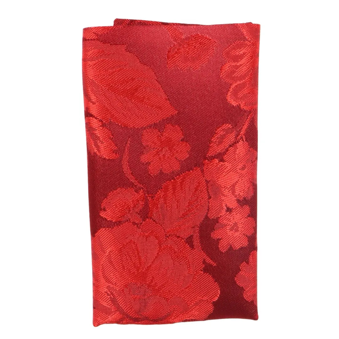 Conjunto de gravata e lenço de bolso masculino formal com estampa floral - Vermelho