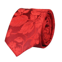 Conjunto de gravata e lenço de bolso masculino formal com estampa floral - Vermelho