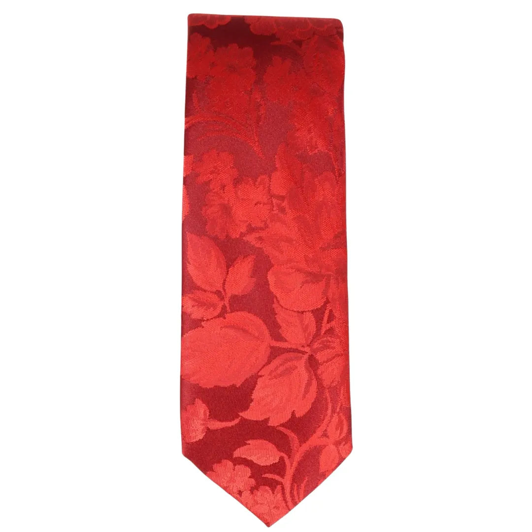 Conjunto de gravata e lenço de bolso masculino formal com estampa floral - Vermelho