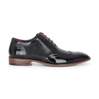 Flynn - Sapatos Brogue Masculinos em Couro Envernizado Preto