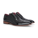 Flynn - Sapatos Brogue Masculinos em Couro Envernizado Preto