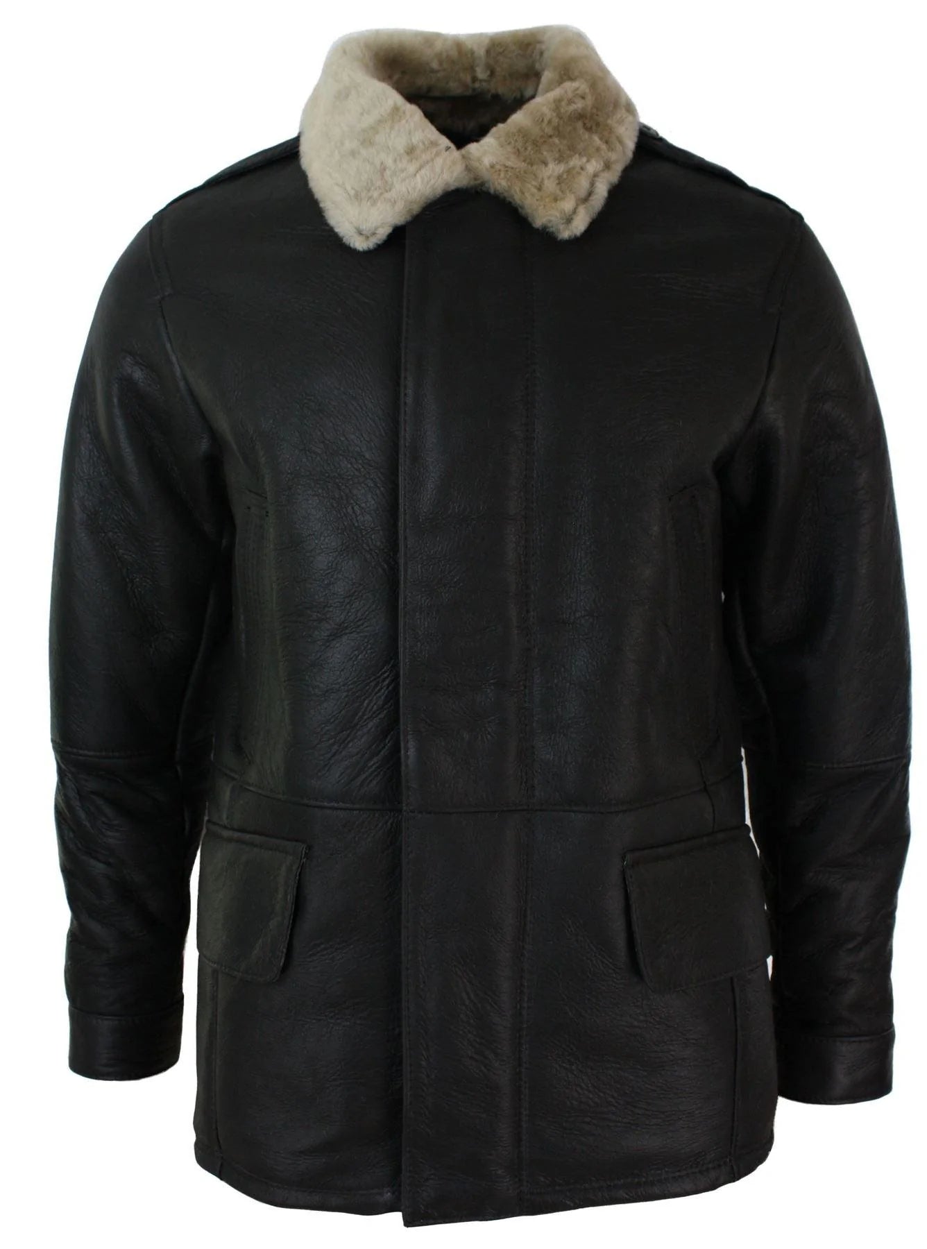 Casaco masculino de pele de carneiro verdadeira, comprimento 3/4, marrom e bege, para o inverno.