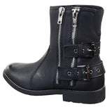 Botas masculinas de motociclista com zíper, estilo punk rock, com fivela no tornozelo e fechamento por tira.