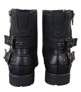 Botas masculinas de motociclista com zíper, estilo punk rock, com fivela no tornozelo e fechamento por tira.