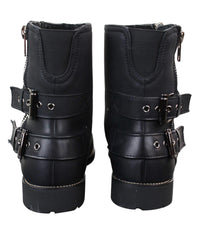 Botas masculinas de motociclista com zíper, estilo punk rock, com fivela no tornozelo e fechamento por tira.