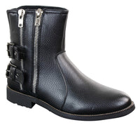 Botas masculinas de motociclista com zíper, estilo punk rock, com fivela no tornozelo e fechamento por tira.
