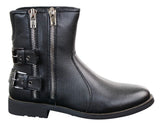 Botas masculinas de motociclista com zíper, estilo punk rock, com fivela no tornozelo e fechamento por tira.