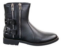 Botas masculinas de motociclista com zíper, estilo punk rock, com fivela no tornozelo e fechamento por tira.