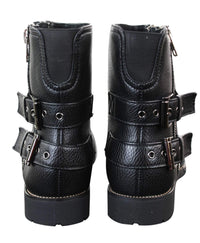 Botas masculinas de motociclista com zíper, estilo punk rock, com fivela no tornozelo e fechamento por tira.